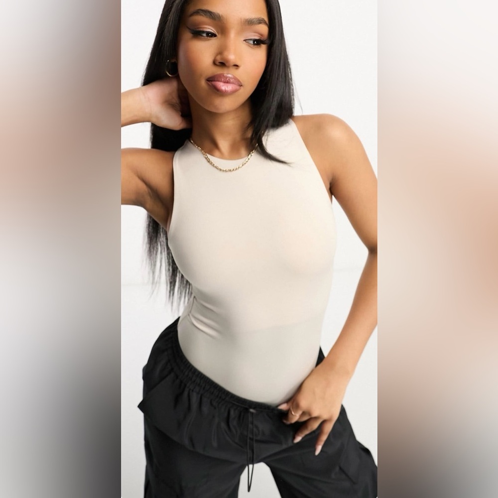 Stradivarius seamless bodysuit in stone